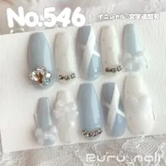 ネイルチップ‪‪♡ブルー 水色 ホワイト量産型地雷韓国ワンホンイニシャルキラキラ