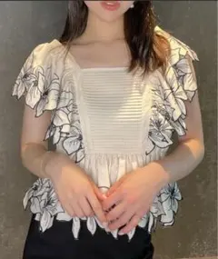 美品エイミーイストワールeimy istoire エンブロイダリーフリルトップス