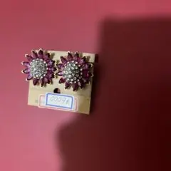 花形クリップ式イヤリング ピンク