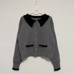 襟付きニットカーディガン グレー S