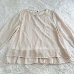 イエロー　ストライプ　シフォン長袖シャツ フリル裾　ブラウス　LLサイズ