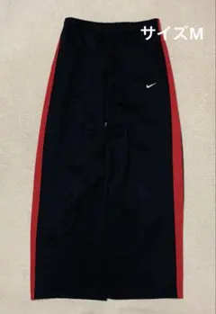 NIKE 00s 日本製　トラックパンツ　ワイド　刺繍ロゴ　サイドライン　黒　M