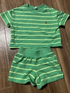GAP パイル生地　ボーダーTシャツとパンツのセット　グリーン　セットアップのサムネイル