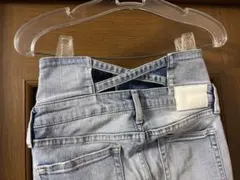 ^*^様 Sサイズ　ハイウエスト バッククロス ダメージ スキニーデニムパンツ
