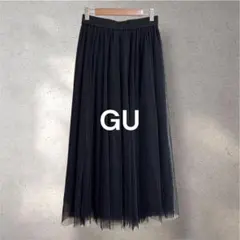 1111美品✨GU チュールロングスカート ブラック ウエストゴム ふんわり M