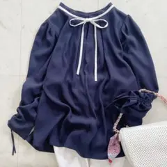 美品 ボールジィ クリアデシン ボウタイブラウス ネイビー - メルカリ