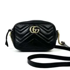 【美品】グッチ　GGマーモント　ショルダーバッグ　レザー　448065　ブラック