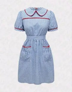【新品未使用】SHEIN ワンピース ギンガムチェック 青 ブルー レトロ
