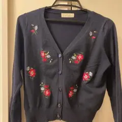 【値下げ】アンドクチュールネイビー花柄刺繍カーディガンのサムネイル