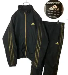 adidasゴールド×ブラックナイロンジャージ上下セットアップゆったりサイズのサムネイル