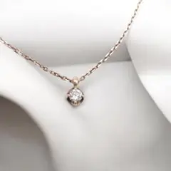 K18PG ダイヤモンド ネックレス 0.10ct フクリン留 アズキチェーン 