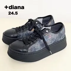 +diana 厚底スニーカー ブラック 花柄 刺繍 24.5cm レースアップ