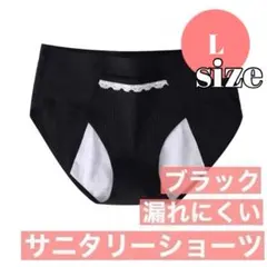 新品　L　黒 サニタリーショーツ 生理用ショーツ 綿 生理下着 生理用品 ポーチ