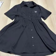 ブラック シャツワンピース Mサイズ 蝶の刺繍