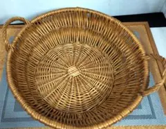 籐製円形バスケット 中型 持ち手付き