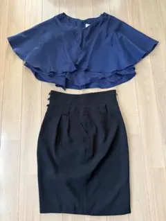 ネイビー フレアスリーブ セットアップ