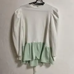 フリルデザイン 長袖トップス ホワイト/ミント