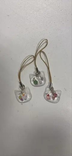 猫型 レジン ストラップ 3個セット