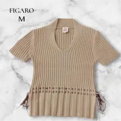 【フィガロ】FIGARO Parisリブニット半袖トップス リボン装飾 Mサイズのサムネイル