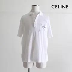 1980s CELINE Paris コットン半袖ポロシャツ　ホワイト　馬車ロゴのサムネイル