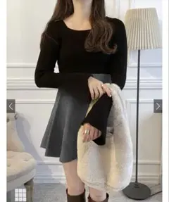 スクエアネックフレアスリーブリブニットトップスk9153c