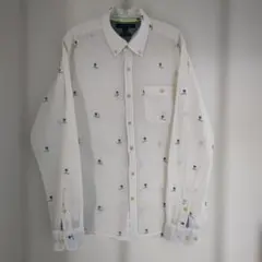 希少 トミーヒルフィガー ヤシの木 刺繍 白シャツ M リネン混 爽やか 夏服