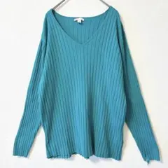 Vネック リブニット エメラルドグリーン 3L 大きいサイズ CATO