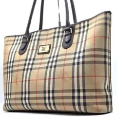 BURBERRY トートバッグ ノバチェック ロゴプレート キャンバス レザー