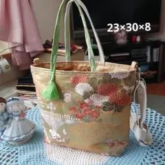 帯リメイクハンドメイド2ウエイバックゴールド花柄　皇居の四季