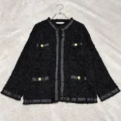 【タグ付】TORRAZZO DONNA ツイード ノーカラージャケット セール】《手洗い可能》TORRAZZO DONNAツイードニットジャケット