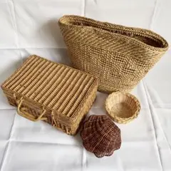 籐　バスケット　籠　小物入れ　4点セット　昭和レトロ　ヴィンテージ