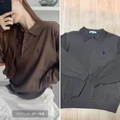 ブラウン 長袖ポロシャツ Mサイズ