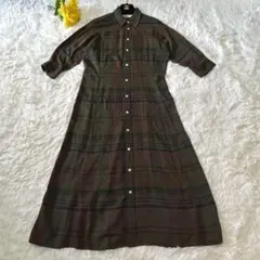 ポロラルフローレン チェック 現行 シャツワンピース マキシ ロング カーキ 4