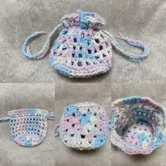 【ハンドメイド】②一点もの‼︎ ポーチ　巾着　パステルカラー　かぎ編み　マチあり