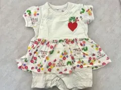 はらぺこあおむし　エリックカール　ワンピース ロンパース 60 白　花柄