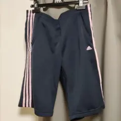 adidas ハーフパンツ M ネイビー ピンクストライプ