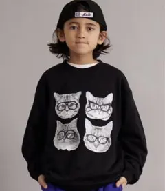 ペアマノンストリート　猫プリント　長袖 裏毛 150cm