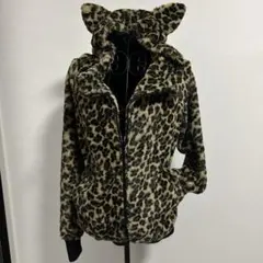 y2k ギャル グランジ ヒョウ柄 猫耳 星 スター チャーム パーカー y2k ギャル グランジ ヒョウ柄 猫耳 星 スター チャーム