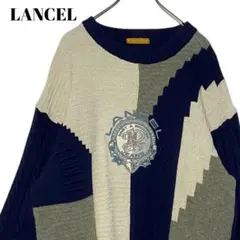 90sヴィンテージ古着 LANCELデザインニット L 刺繍 日本製セーター