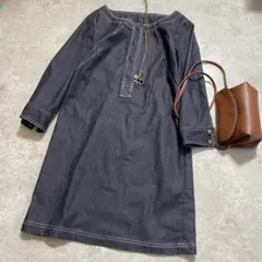美品　ロードレアモン　ダークデニム 長袖　デニムワンピース　ひざ丈ワンピース