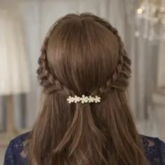 ヘアアクセサリー　バレッタ　髪留め　フラワーモチーフ　花　パール　上品　結婚式