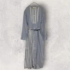 Zucca /青と白のストライプ アンシンメトリーシャツワンピース