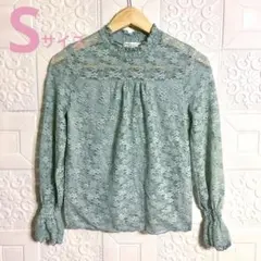 アースミュージックアンドエコロジー　花柄レース　ブラウス　S ミントグリーン