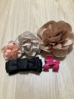 薔薇リボン 犬 バンスクリップ&バナナクリップ 5点セット