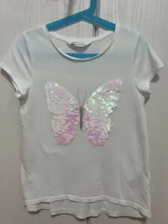 蝶 スパンコール付き 半袖 白 140cm H＆M