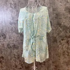 ✨アズノゥアズピンキー✨半袖ブラウス♡フロントリボン♡ドット柄♡水色♡(F)