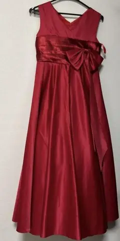 ドレス ロング　赤　大きなリボン　シンプル140