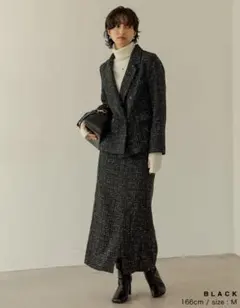 新品 Re:EDIT ツイードライクスリット入り ナロースカート ブラック