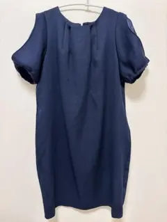 ネイビー 半袖ワンピース フリル付き