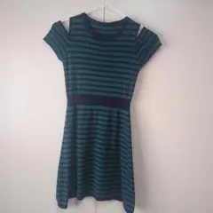 緑と青のストライプ 半袖ワンピース